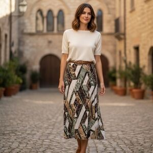 H&M Snake Print Geometric Midi Skirt Size: 2